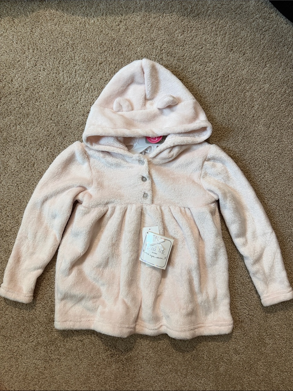 Quiltex Plush Hooded Baby Jacket with Ear Detail - Pale Pink